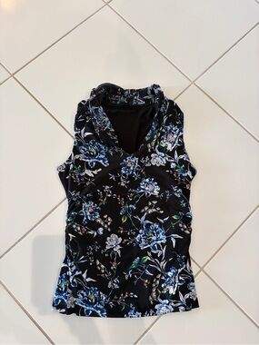 White House Black Market Black Floral Cowl Neck Shell